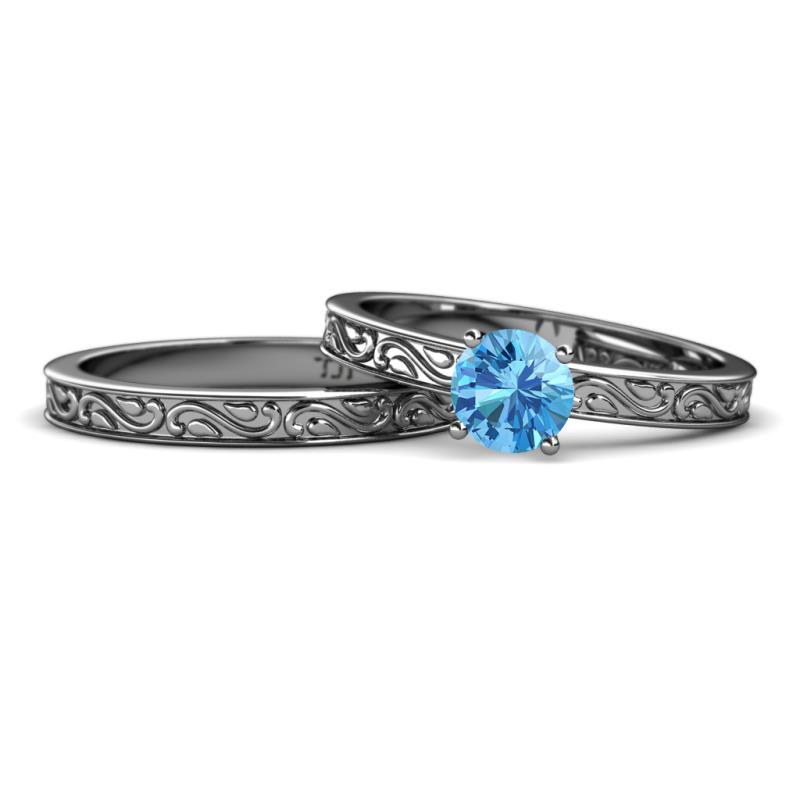 Cael 0.95 ct Classic Blue Topaz Solitaire Bridal Set Ring 