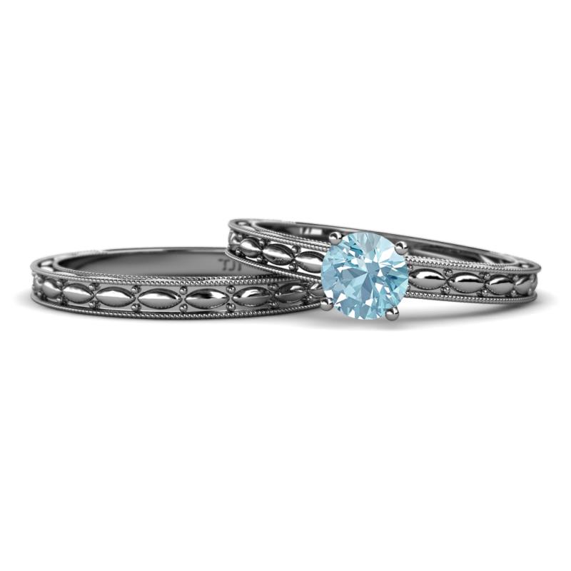 Rachel Classic Aquamarine Solitaire Bridal Set Ring 