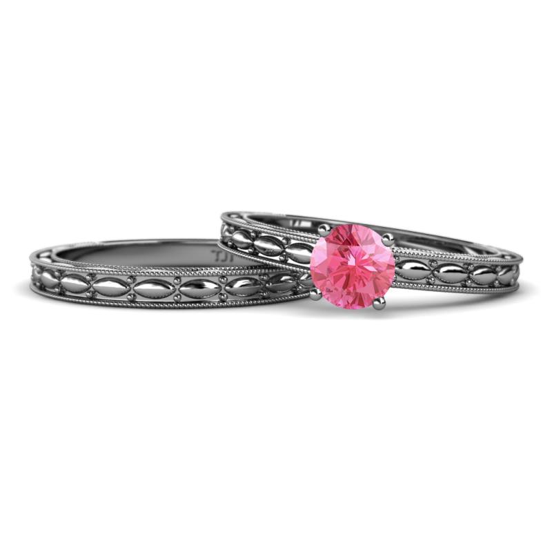 Rachel Classic Pink Tourmaline Solitaire Bridal Set Ring 