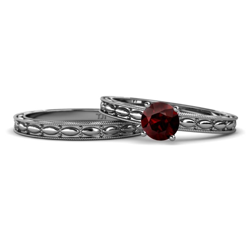 Rachel Classic Red Garnet Solitaire Bridal Set Ring 