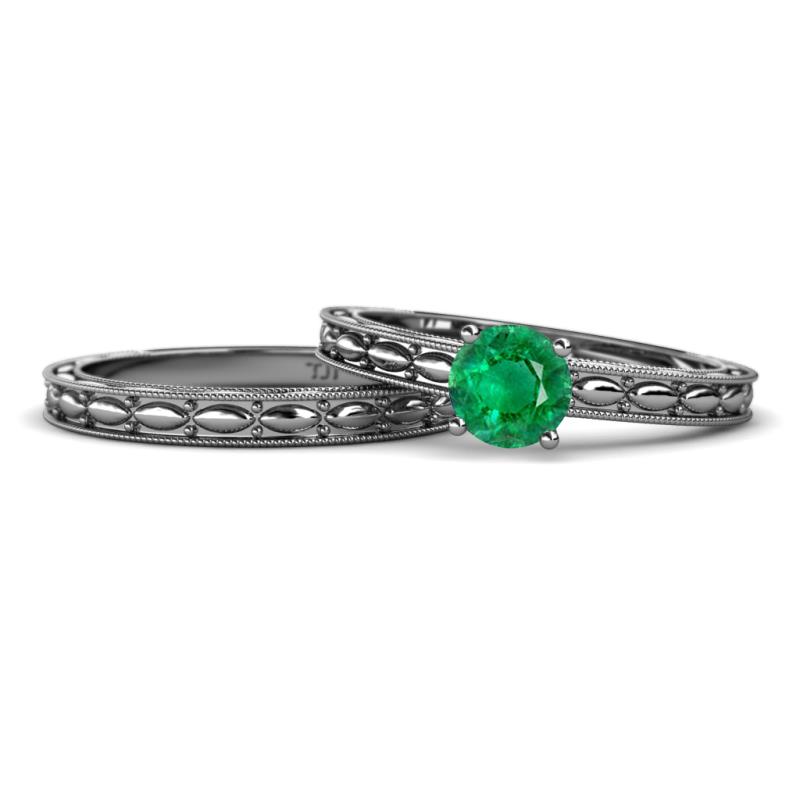Rachel Classic Emerald Solitaire Bridal Set Ring 