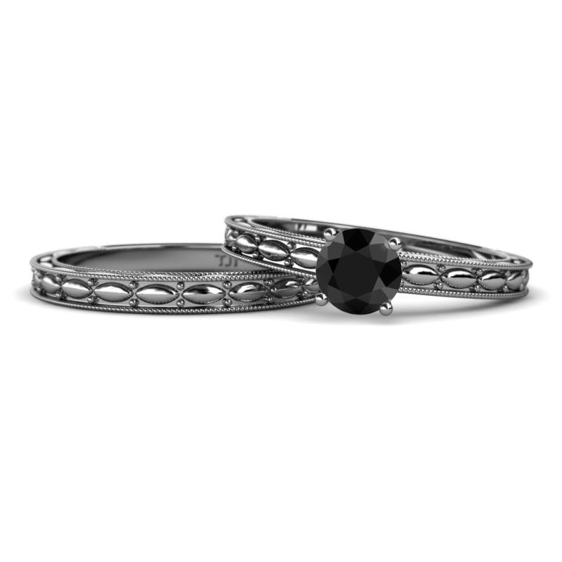 Rachel Classic Black Diamond Solitaire Bridal Set Ring 