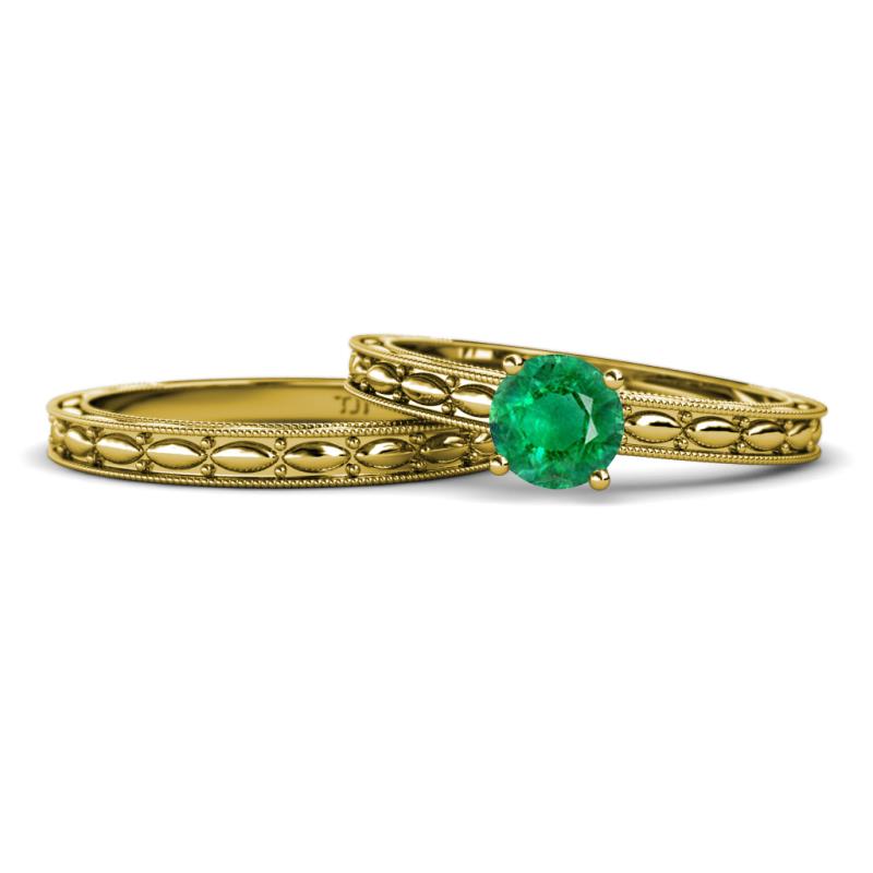 Rachel Classic Emerald Solitaire Bridal Set Ring 