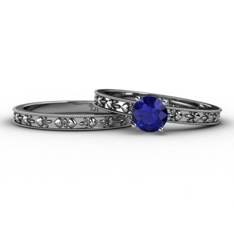 Niah Classic Blue Sapphire Solitaire Bridal Set Ring 