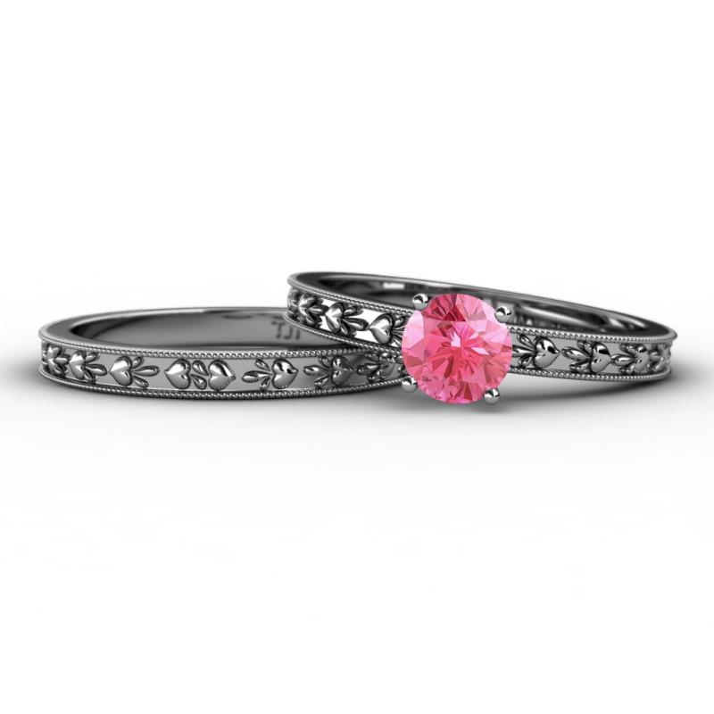 Niah Classic Pink Tourmaline Solitaire Bridal Set Ring 