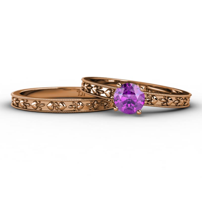 Niah 0.87 ct Classic Amethyst Solitaire Bridal Set Ring  