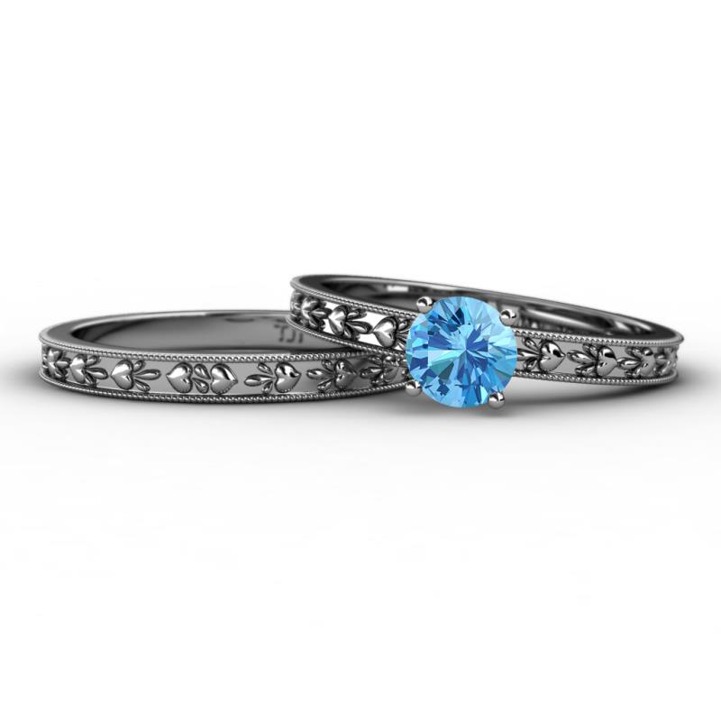 Niah Classic Blue Topaz Solitaire Bridal Set Ring 