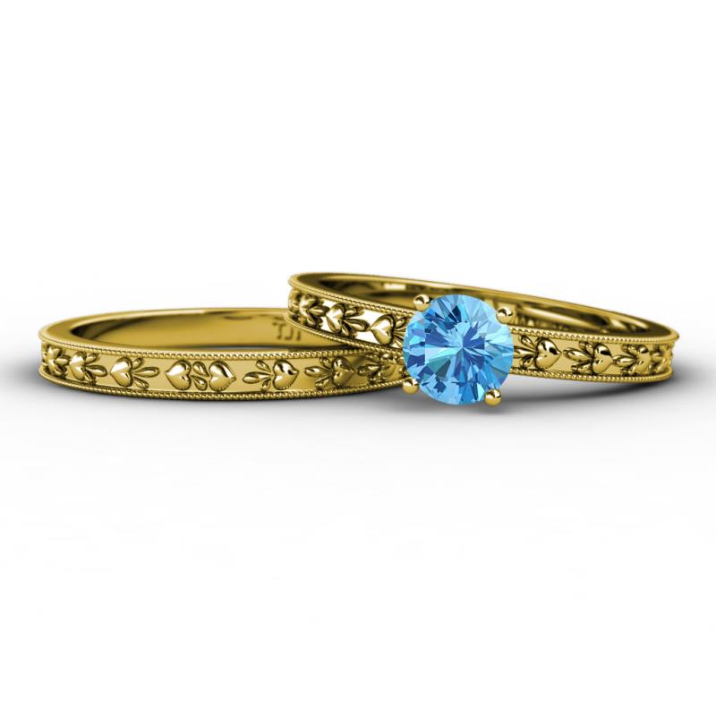 Niah Classic Blue Topaz Solitaire Bridal Set Ring 