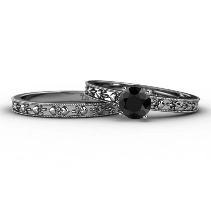 Niah Classic Black Diamond Solitaire Bridal Set Ring 