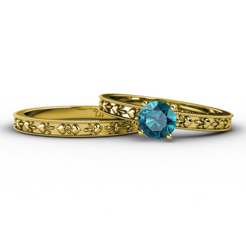 Niah Classic London Blue Topaz Solitaire Bridal Set Ring 