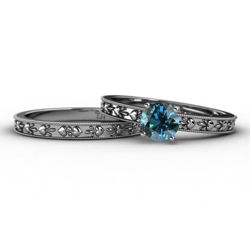 Niah Classic Blue Diamond Solitaire Bridal Set Ring 