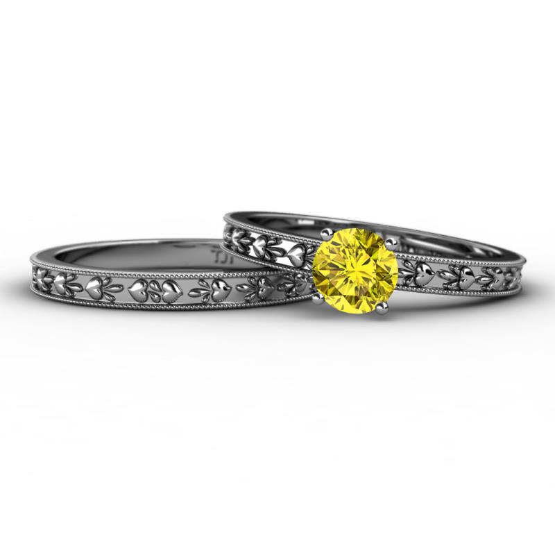 Niah Classic Yellow Diamond Solitaire Bridal Set Ring 