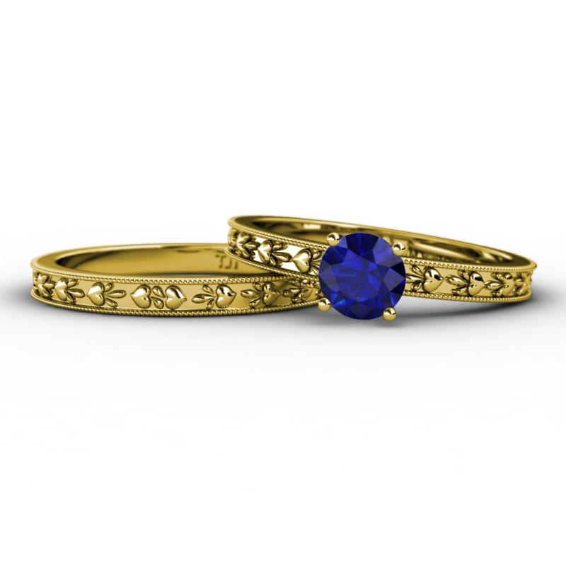 Niah Classic Blue Sapphire Solitaire Bridal Set Ring 