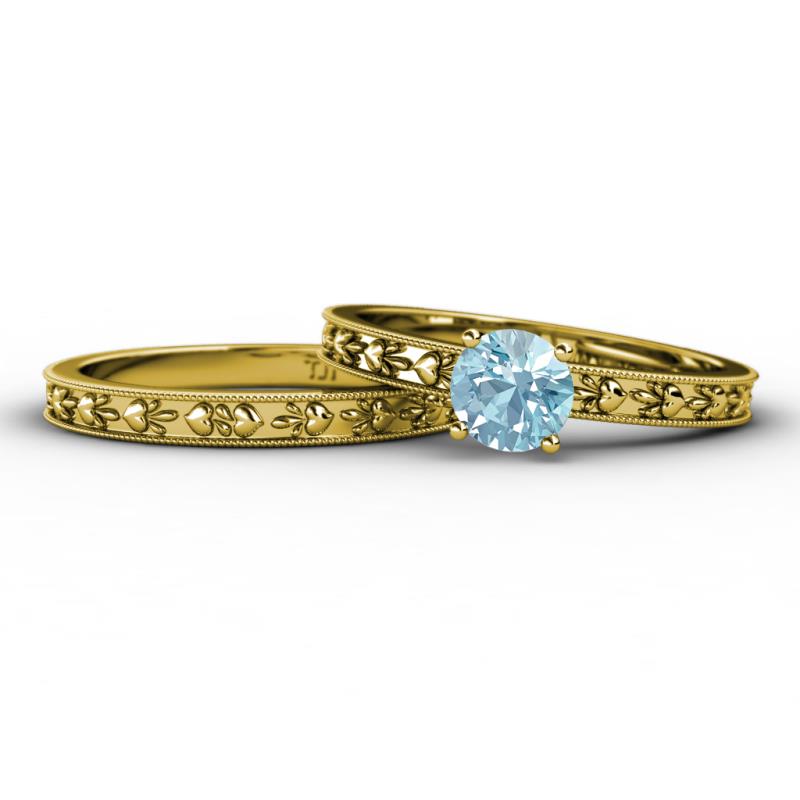 Niah Classic Aquamarine Solitaire Bridal Set Ring 