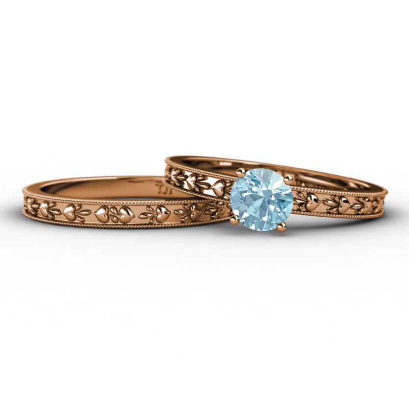 Niah Classic Aquamarine Solitaire Bridal Set Ring 