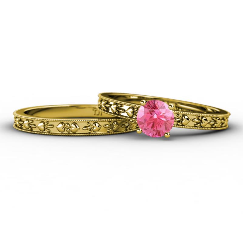 Niah Classic Pink Tourmaline Solitaire Bridal Set Ring 