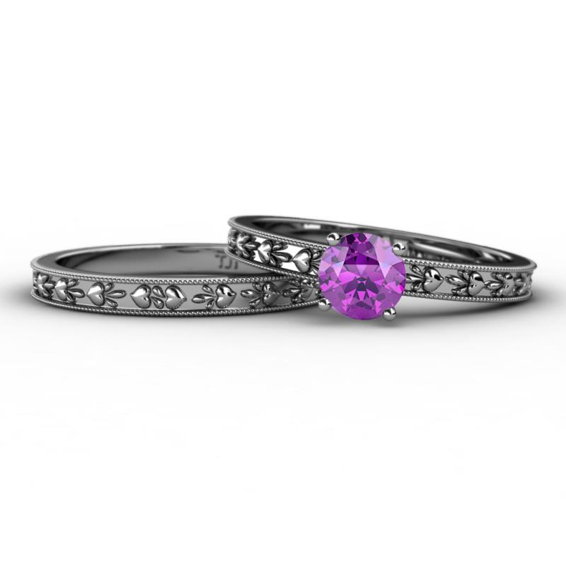 Niah 0.87 ct Classic Amethyst Solitaire Bridal Set Ring  