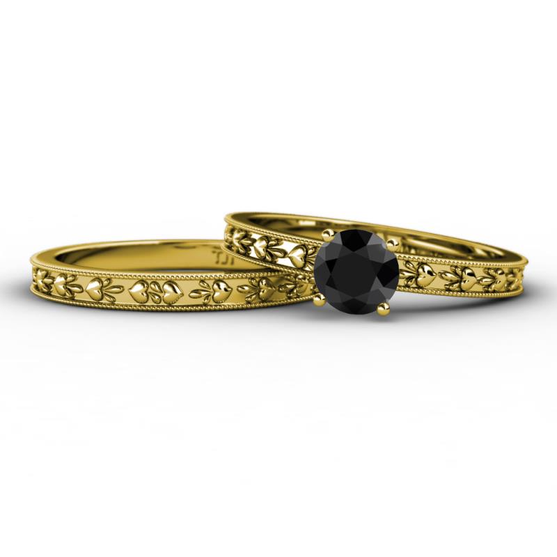 Niah 1.00 ct Classic Black Diamond Solitaire Bridal Set Ring  