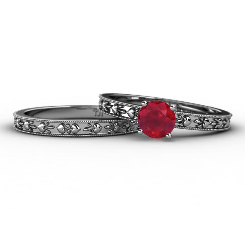 Niah 0.95 ct Classic Ruby Solitaire Bridal Set Ring  