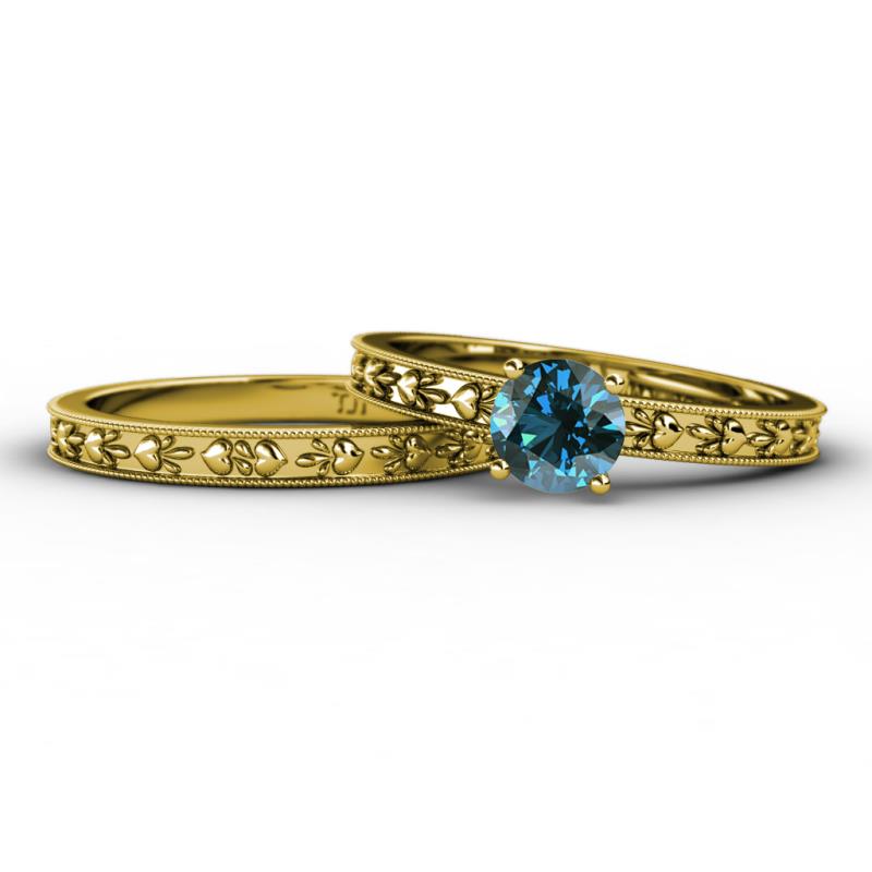 Niah Classic Blue Diamond Solitaire Bridal Set Ring 