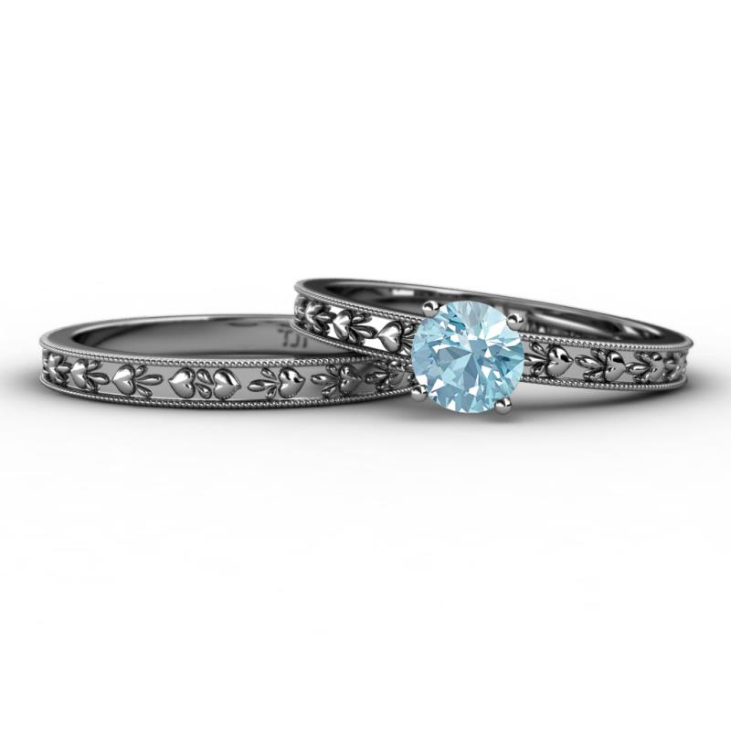 Niah Classic Aquamarine Solitaire Bridal Set Ring 