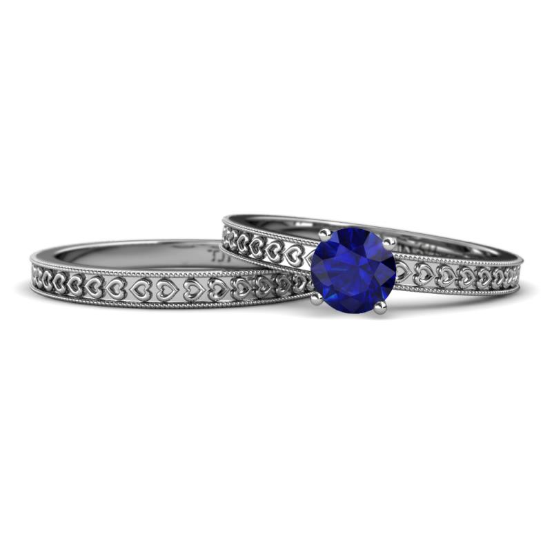 Janina Classic Blue Sapphire Solitaire Bridal Set Ring 