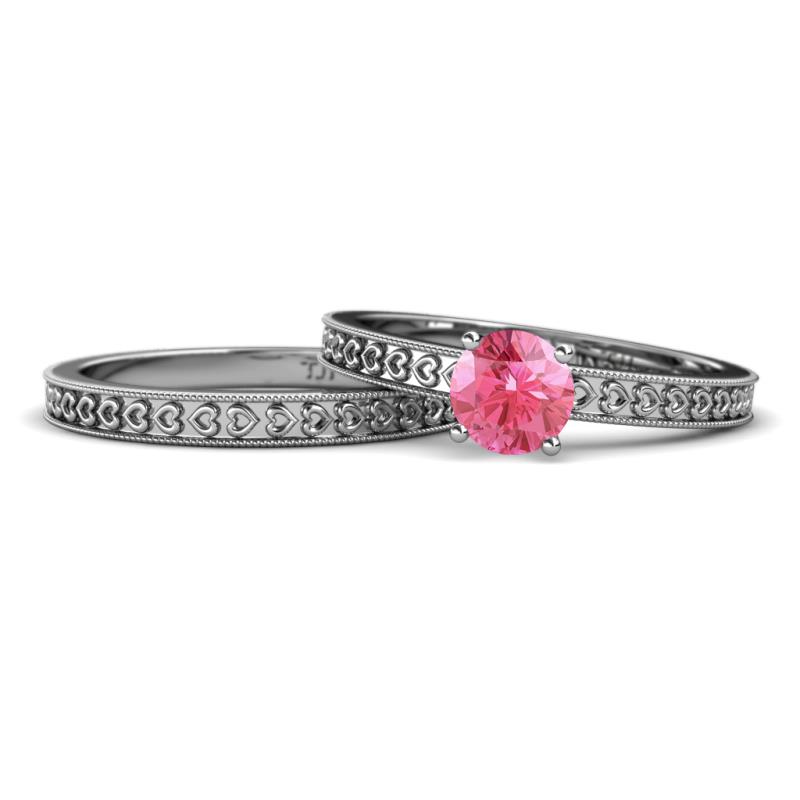 Janina Classic Pink Tourmaline Solitaire Bridal Set Ring 