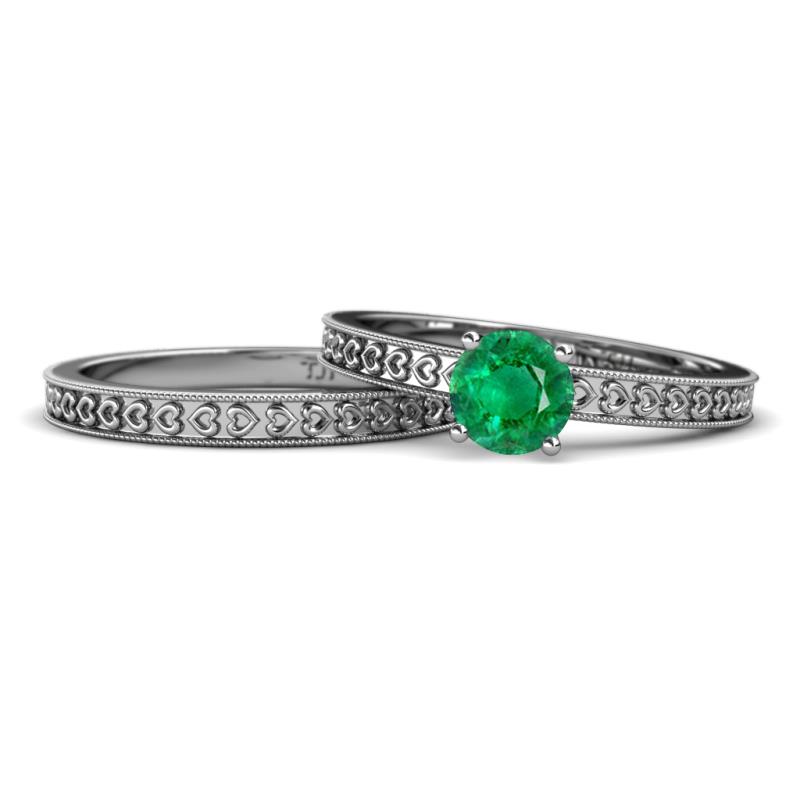 Janina Classic Emerald Solitaire Bridal Set Ring 