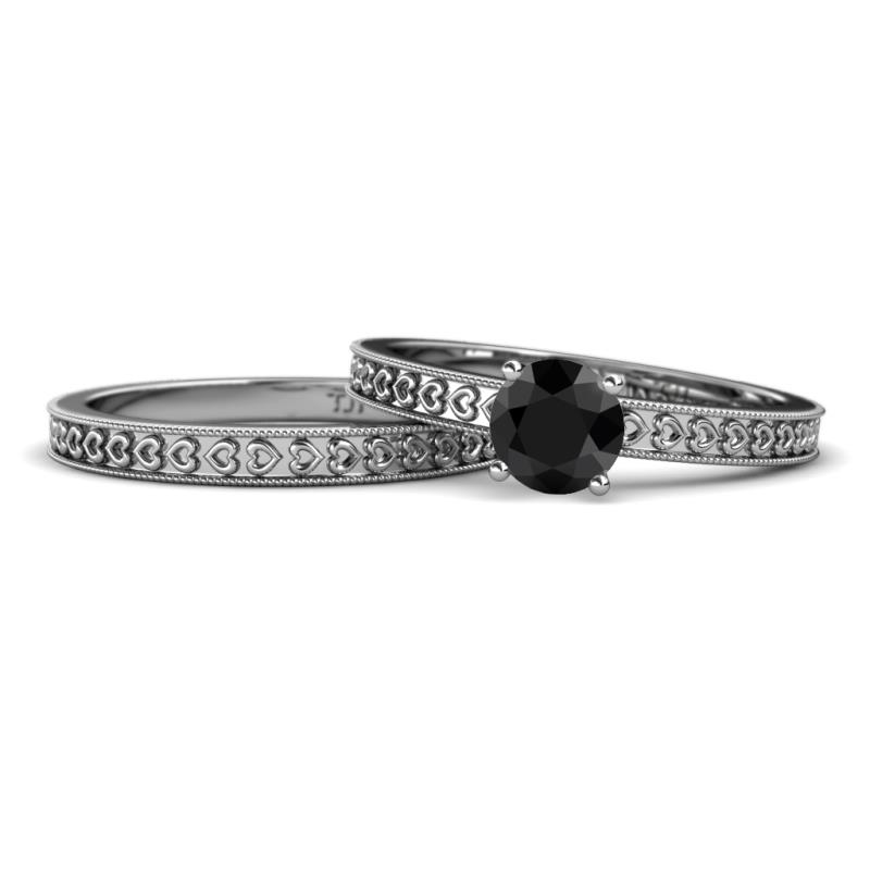Janina Classic Black Diamond Solitaire Bridal Set Ring 