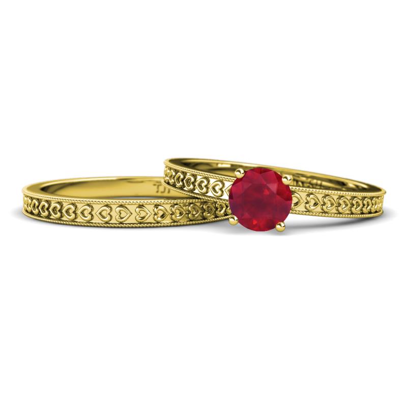 Janina Classic Ruby Solitaire Bridal Set Ring 