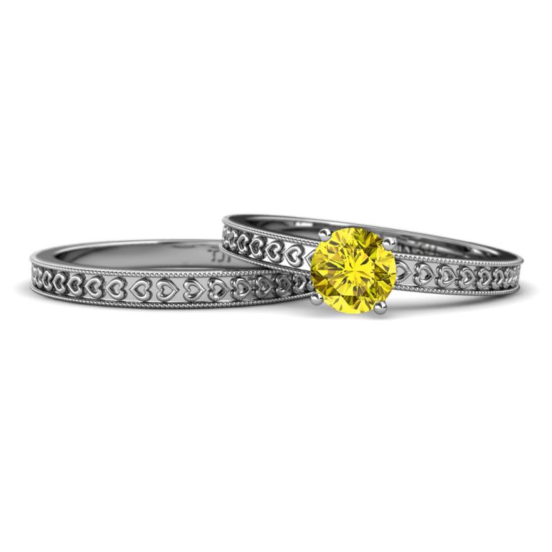 Janina Classic Yellow Diamond Solitaire Bridal Set Ring 