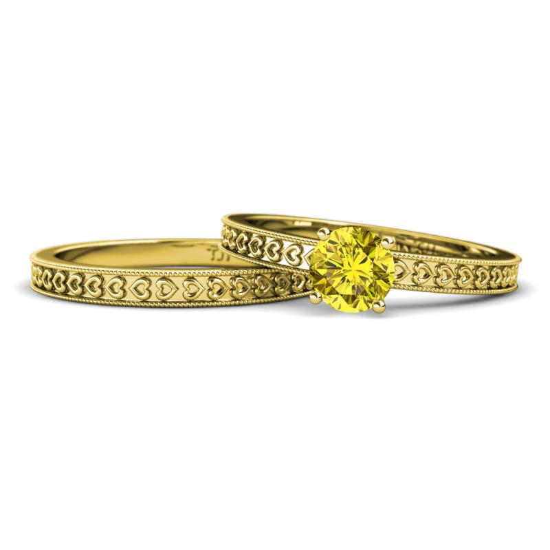 Janina Classic Yellow Diamond Solitaire Bridal Set Ring 