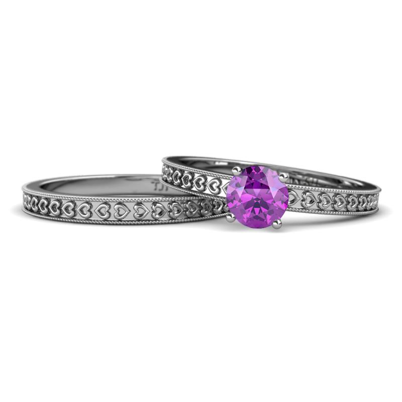 Janina Classic Amethyst Solitaire Bridal Set Ring 