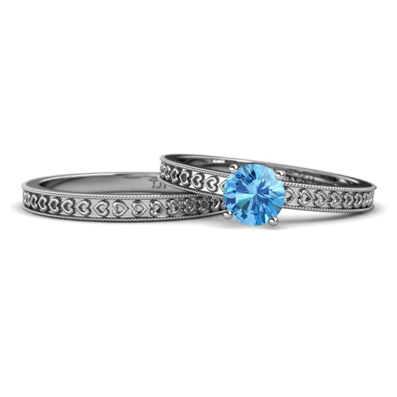 Janina Classic Blue Topaz Solitaire Bridal Set Ring 