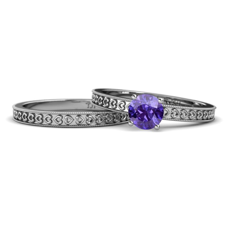 Janina Classic Iolite Solitaire Bridal Set Ring 