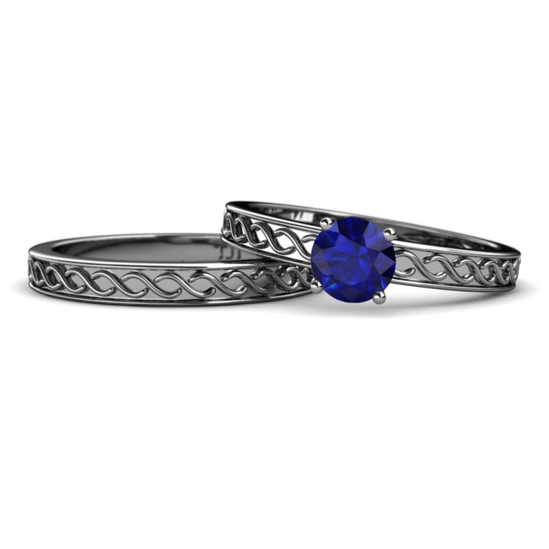 Maren Classic Blue Sapphire Solitaire Bridal Set Ring 