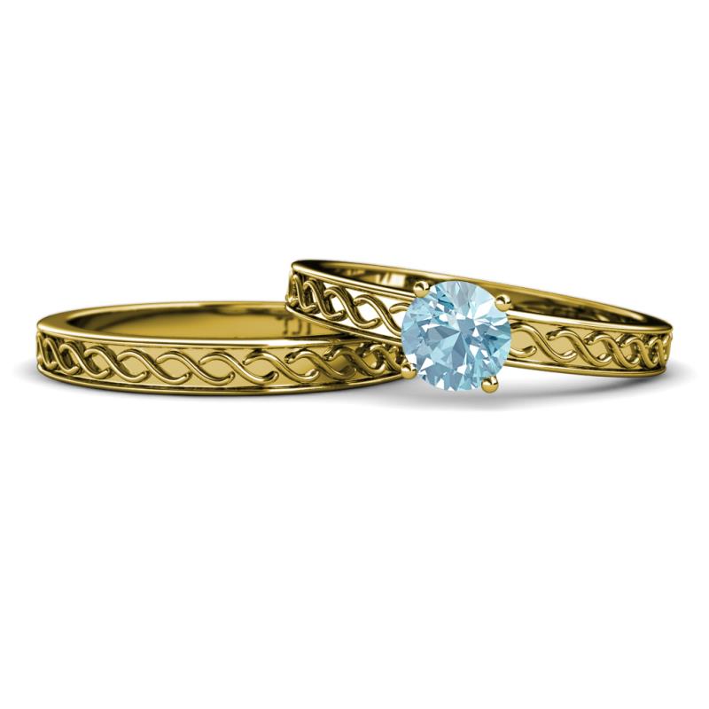 Maren Classic Aquamarine Solitaire Bridal Set Ring 