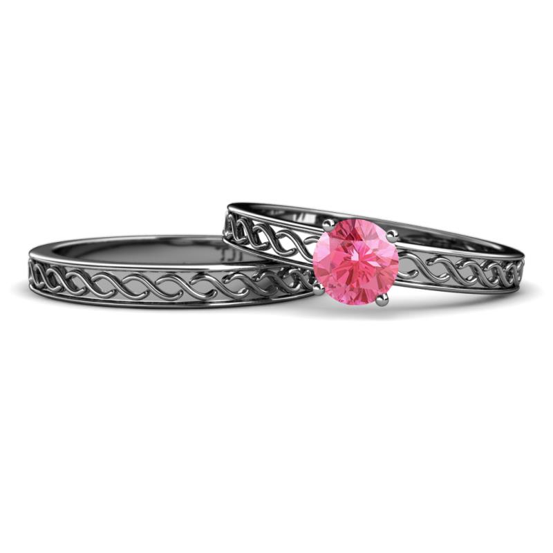 Maren Classic Pink Tourmaline Solitaire Bridal Set Ring 