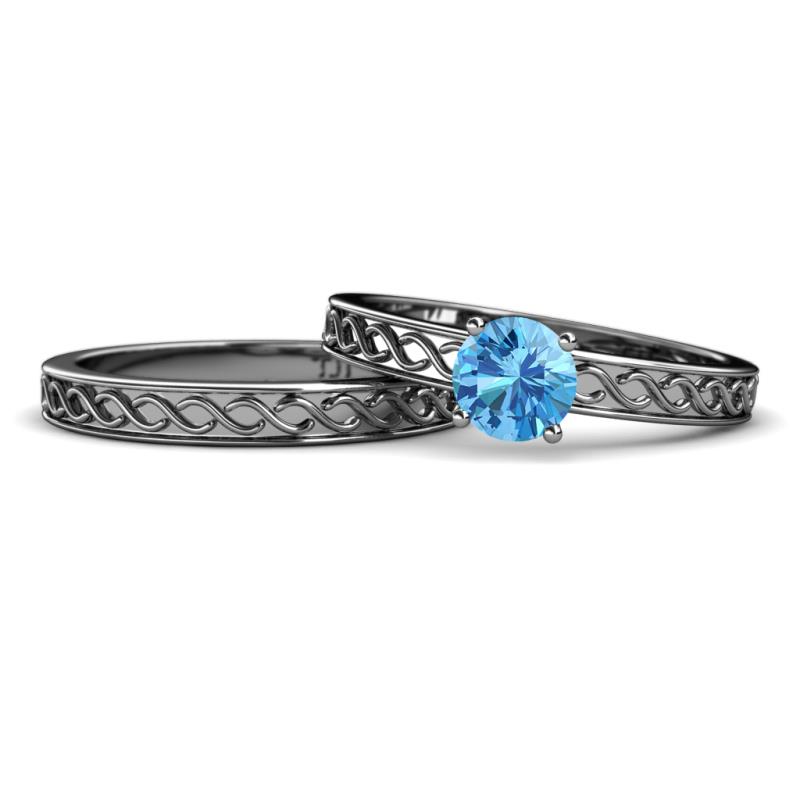 Maren Classic Blue Topaz Solitaire Bridal Set Ring 