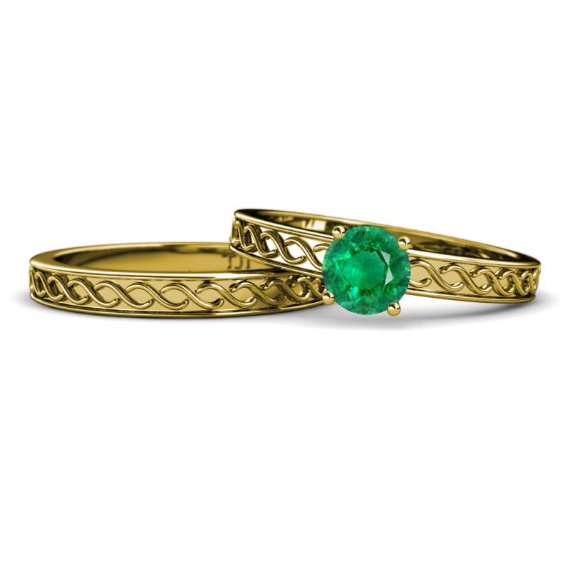 Maren Classic Emerald Solitaire Bridal Set Ring 