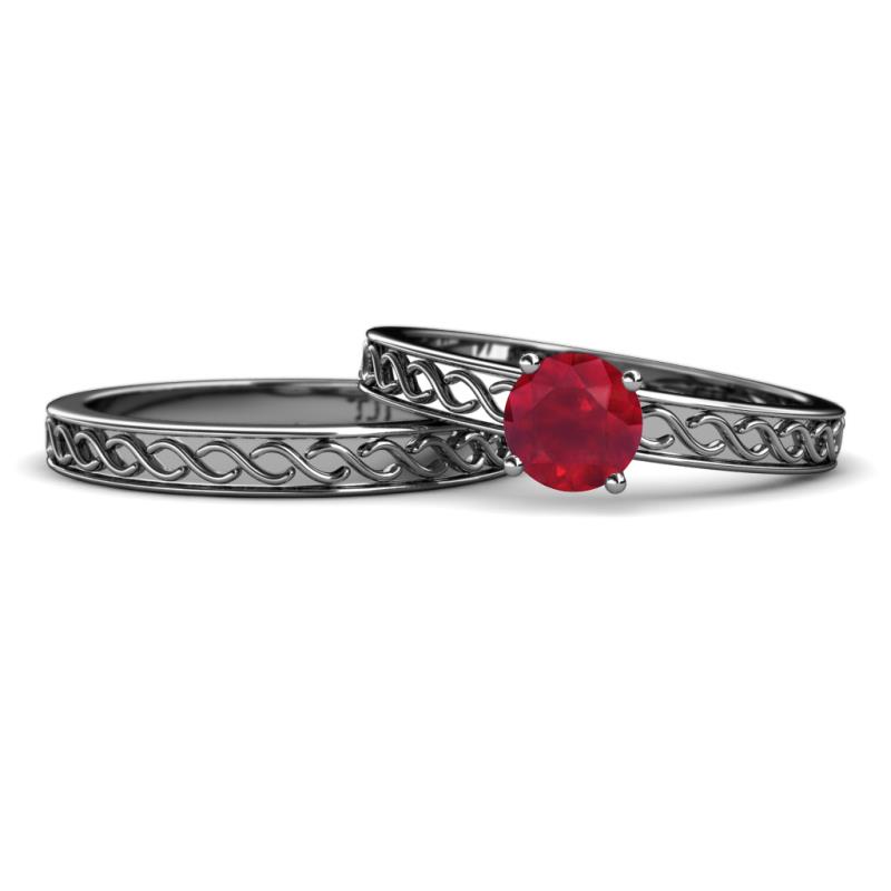 Maren Classic Ruby Solitaire Bridal Set Ring 