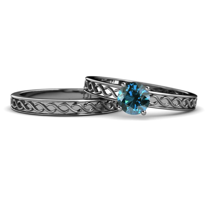 Maren Classic Blue Diamond Solitaire Bridal Set Ring 