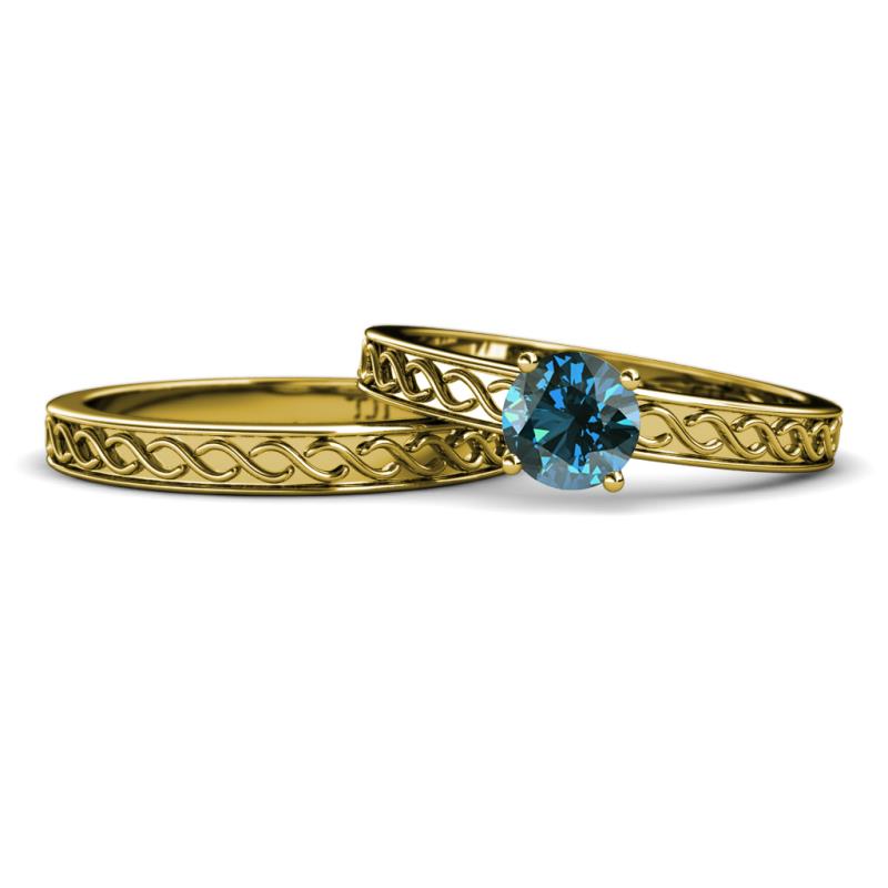 Maren Classic Blue Diamond Solitaire Bridal Set Ring 