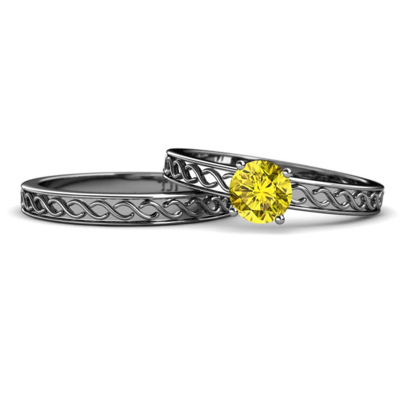 Maren Classic Yellow Diamond Solitaire Bridal Set Ring 