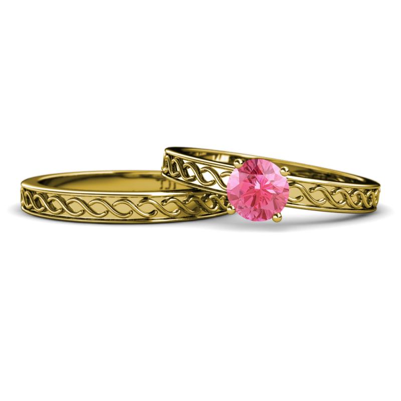 Maren Classic Pink Tourmaline Solitaire Bridal Set Ring 