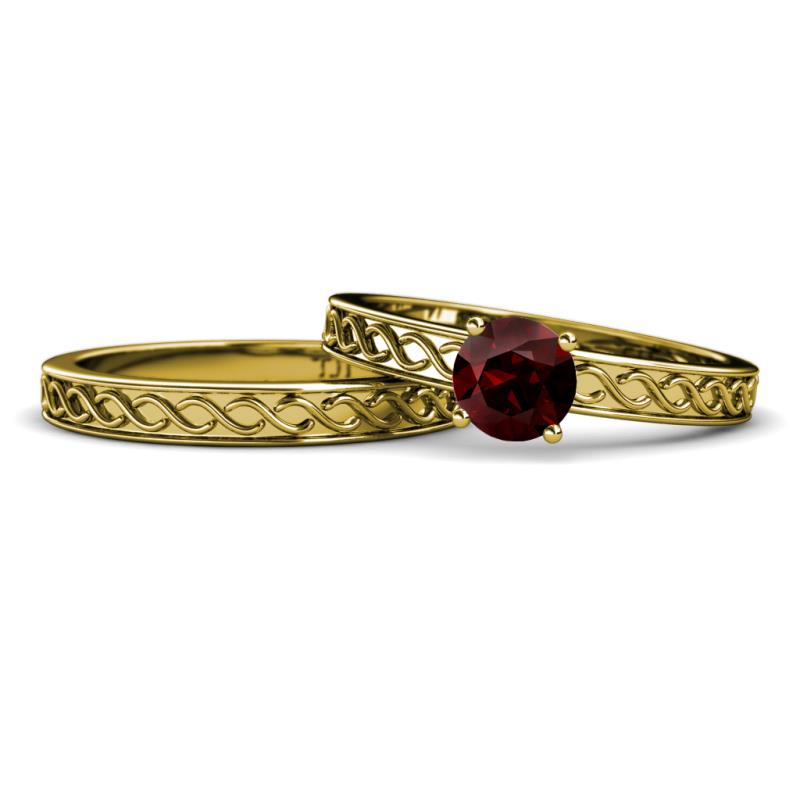 Maren Classic Red Garnet Solitaire Bridal Set Ring 