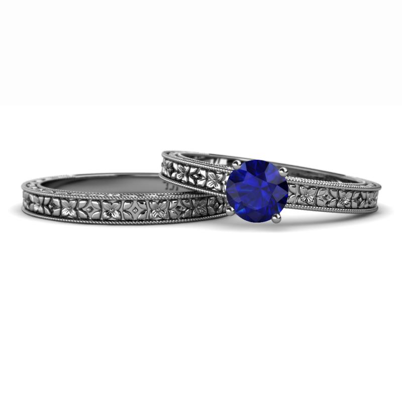 Florian Classic Blue Sapphire Solitaire Bridal Set Ring 