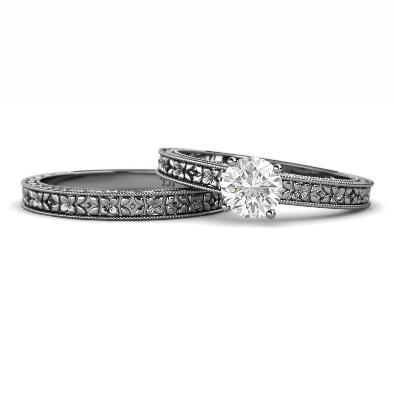 Florian Classic Round White Sapphire Solitaire Bridal Set Ring 