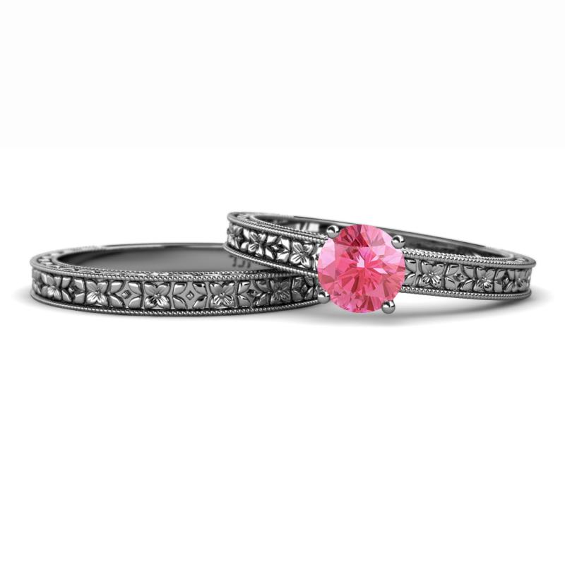 Florian Classic Pink Tourmaline Solitaire Bridal Set Ring 