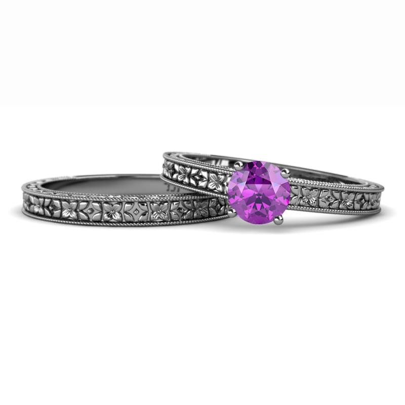 Florian Classic Amethyst Solitaire Bridal Set Ring 